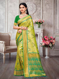Parrot Green Kanjivaram Silk Saree With Blouse Piece