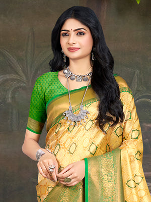 Yellow Kanjivaram Silk Saree With Blouse Piece