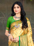Yellow Kanjivaram Silk Saree With Blouse Piece