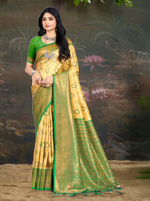 Yellow Kanjivaram Silk Saree With Blouse Piece
