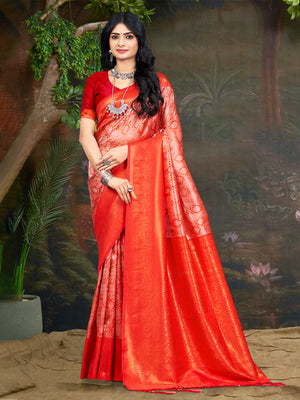 Pink Kanjivaram Silk Saree With Blouse Piece