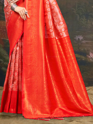 Pink Kanjivaram Silk Saree With Blouse Piece