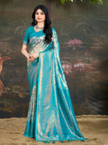 Blue Kanjivaram Silk Saree With Blouse Piece