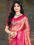 Pink Kanjivaram Silk Saree With Blouse Piece
