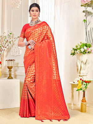 Red Kanjivaram Silk Saree With Blouse Piece