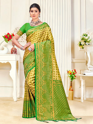 Yellow Kanjivaram Silk Saree With Blouse Piece