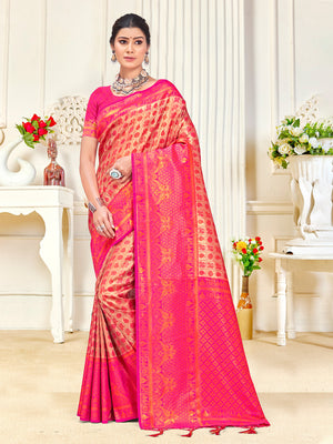 Pink Kanjivaram Silk Saree With Blouse Piece