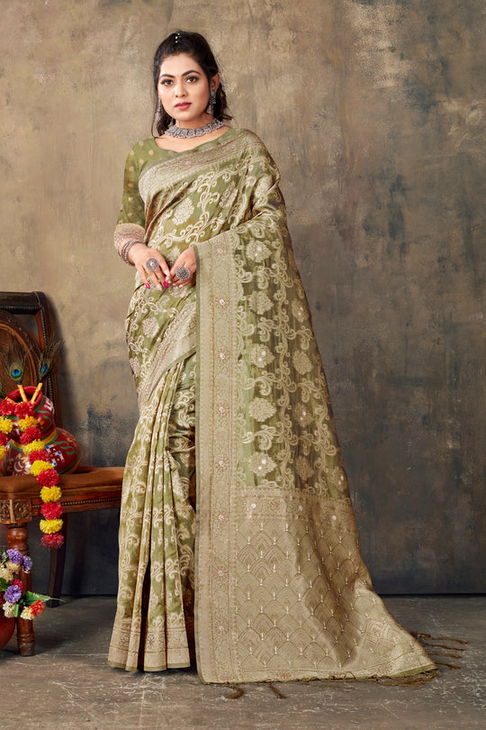 Fern Green Organza saree