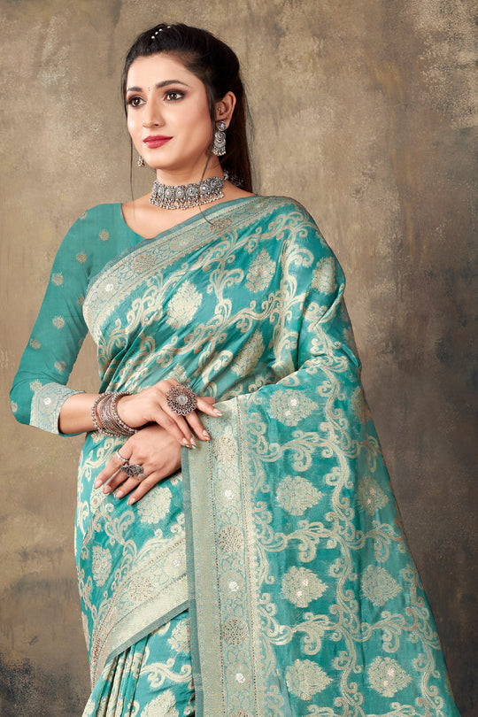 Seafoam Green Organza saree