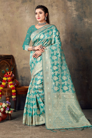 Seafoam Green Organza saree