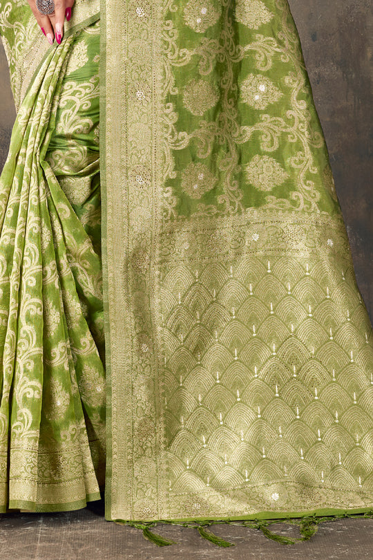 Pastel Green Organza saree