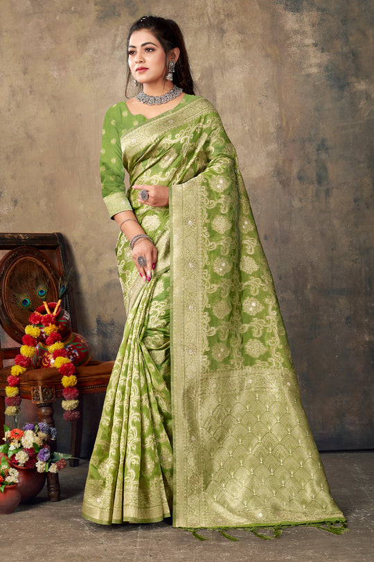 Pastel Green Organza saree