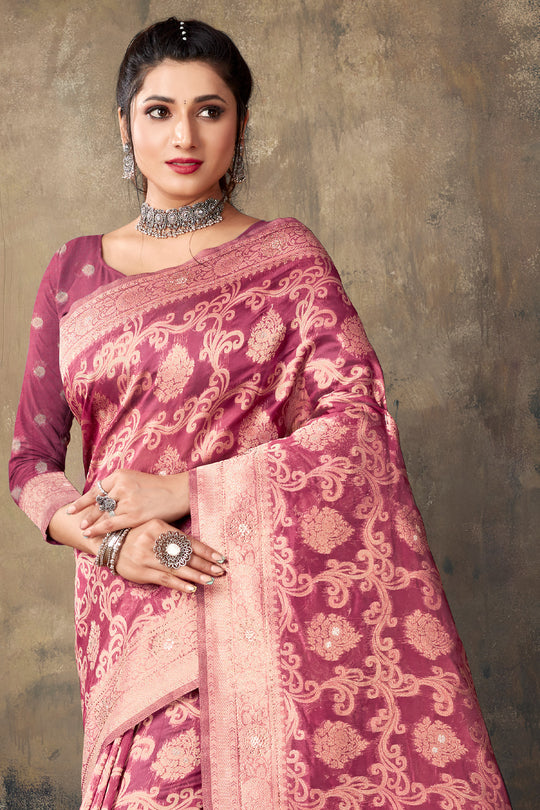 Rose Pink Organza saree