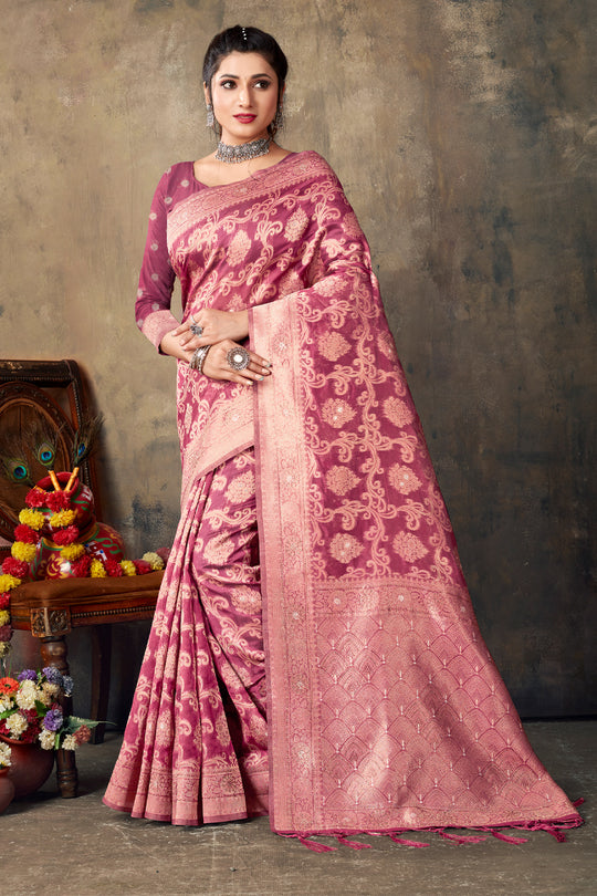 Rose Pink Organza saree