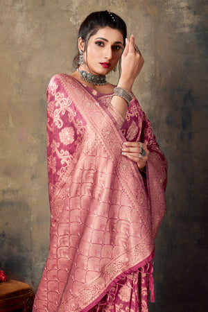Rose Pink Organza saree