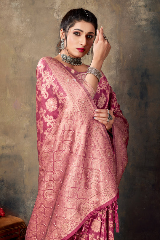 Rose Pink Organza saree