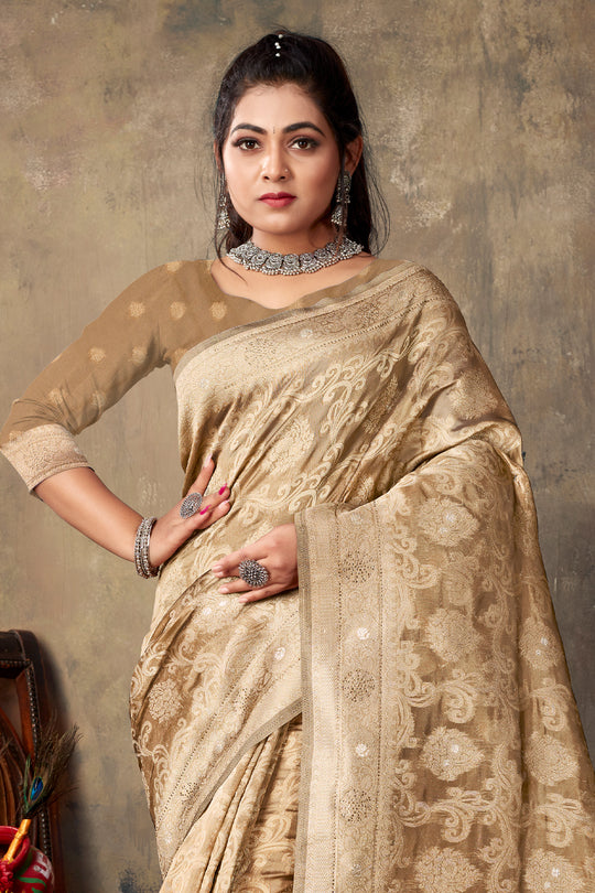Tan Beige Organza saree
