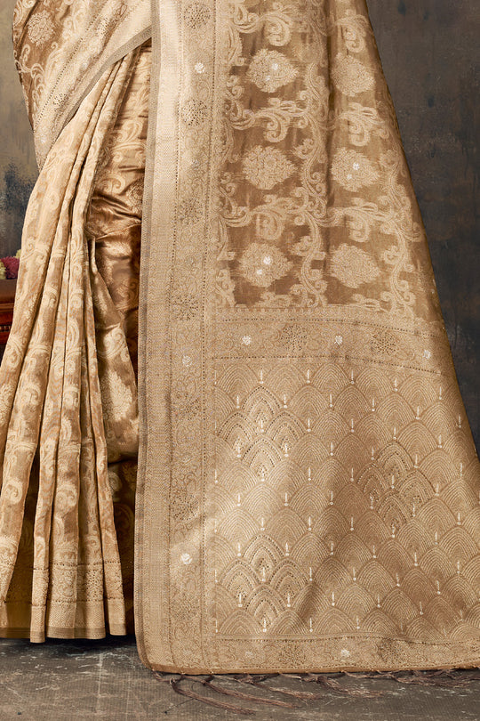 Tan Beige Organza saree