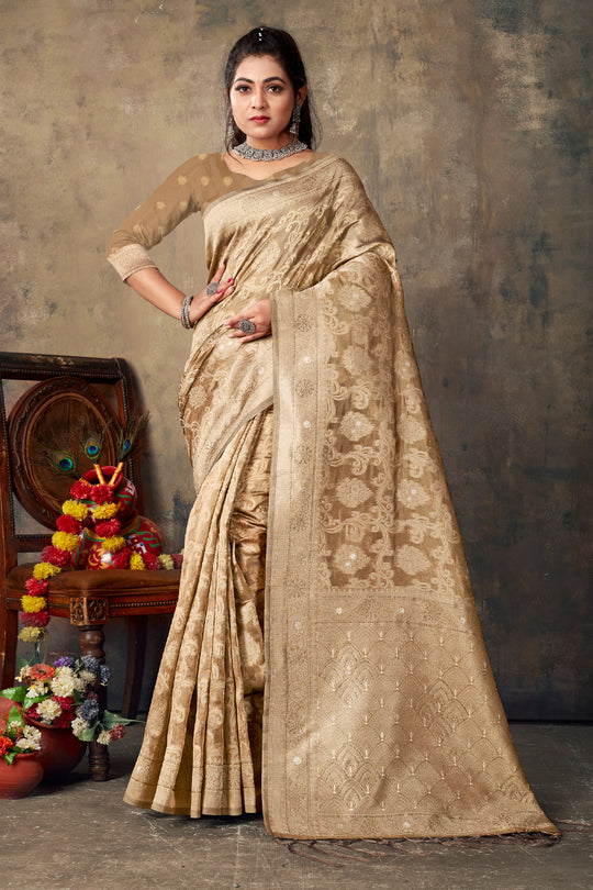 Tan Beige Organza saree