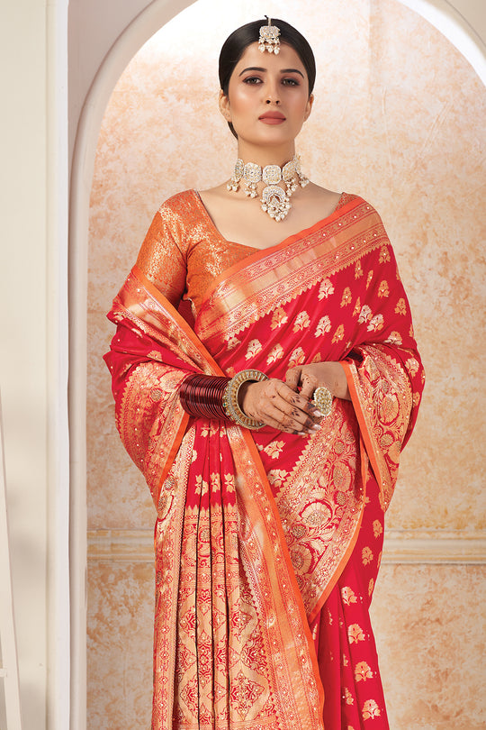 Vibrant Red Banarasi Saree