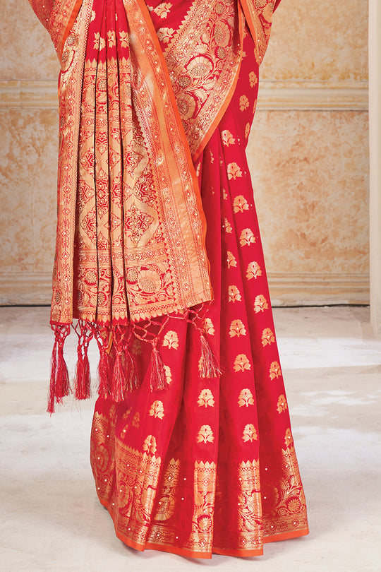Vibrant Red Banarasi Saree
