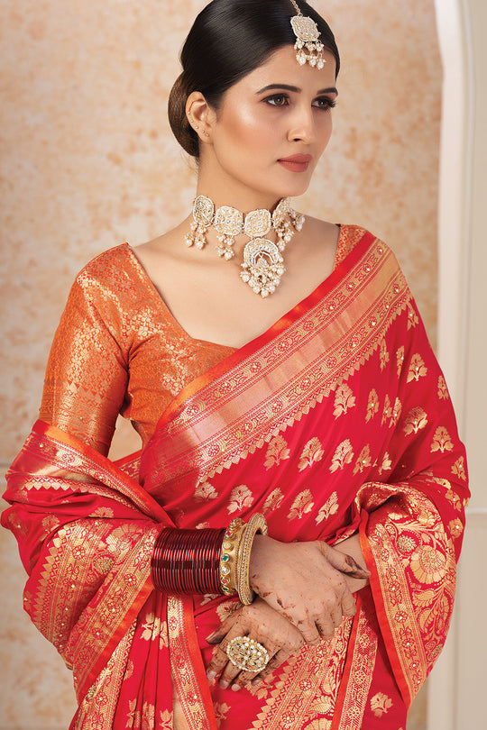 Vibrant Red Banarasi Saree