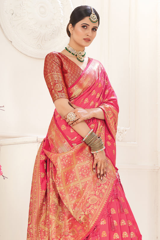 Coral Pink Banarasi Saree