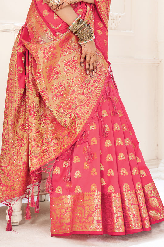 Coral Pink Banarasi Saree