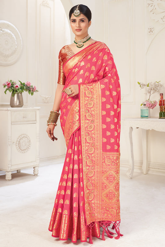 Coral Pink Banarasi Saree