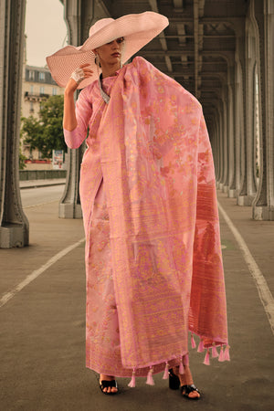 Orange Kashmiri Silk Saree With Blouse Piece
