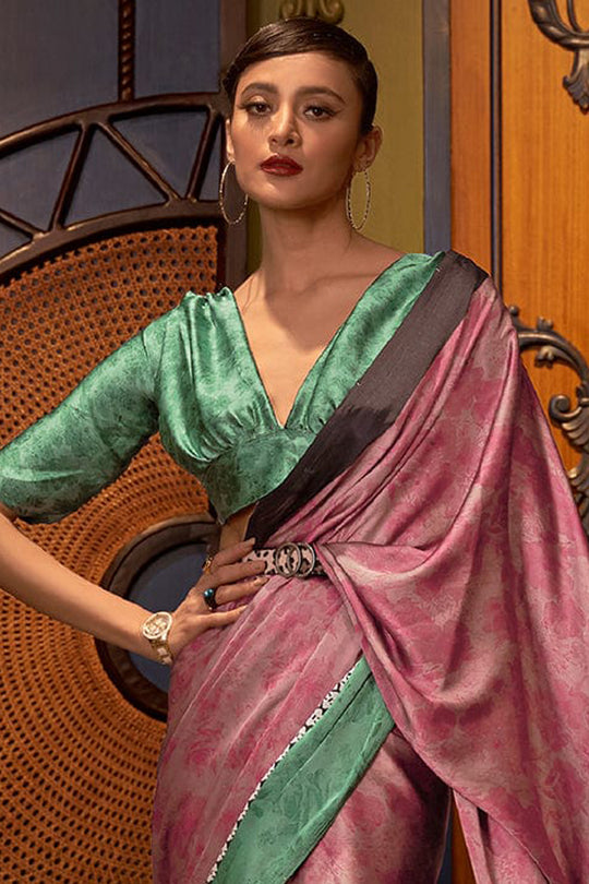 Mulberry Purple Satin Print Saree