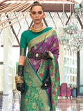 Violet And Blue Banarasi Saree