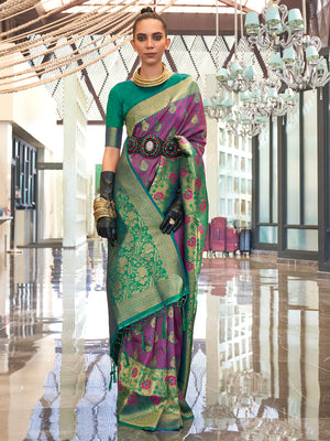 Violet And Blue Banarasi Saree