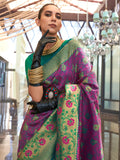 Violet And Blue Banarasi Saree