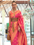 Pink And Orange Banarasi Saree