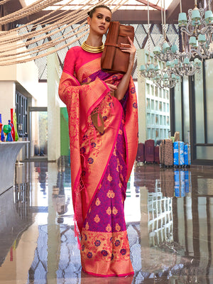 Magenta Pink Banarasi Saree