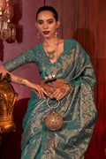 Blue Zari based Silk Saree With Blouse Piece