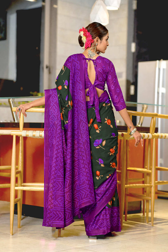 Black And Wine Pure Mulmul Cotton Flower Print Sarees Saree With Blouse Piece