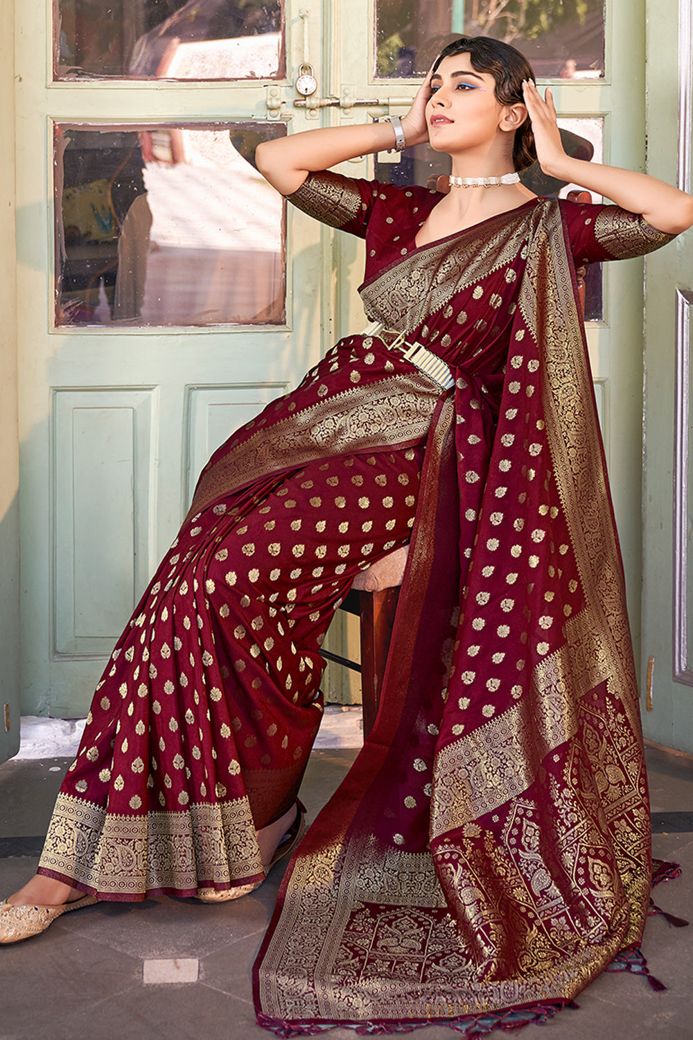 Maroon Color Sarees - Buy Maroon Saree online @ Best Prices