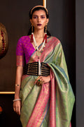 Parrot Green Silk Saree With Blouse Piece