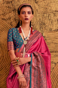 Pink Silk Saree With Blouse Piece