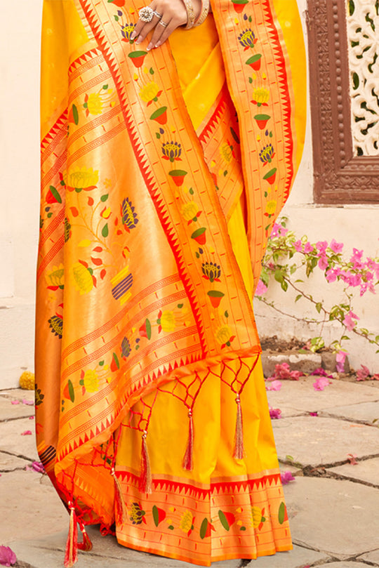 Orange Paithani Silk Saree With Blouse Piece