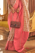 Coral Pink Silk Saree