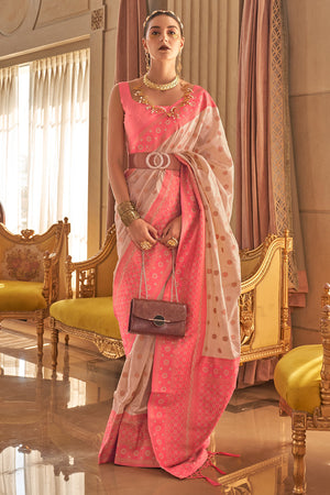Coral Pink Silk Saree