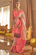 Coral Pink Silk Saree