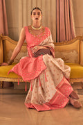 Coral Pink Silk Saree
