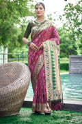 Magenta Paithani Patola Silk Saree With Blouse Piece