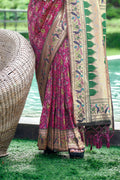 Magenta Paithani Patola Silk Saree With Blouse Piece