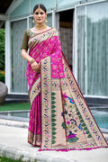Rani Pink Paithani Patola Silk Saree With Blouse Piece