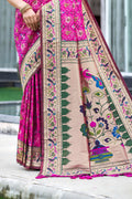 Rani Pink Paithani Patola Silk Saree With Blouse Piece